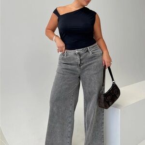 Princess Polly Gray Wide-Leg Flare Jeans